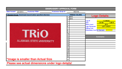 3615 Stitches. Left chest embroidery.