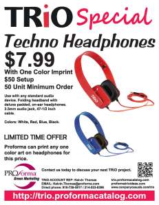 Techno HeadphonesUse with any standard audio device. Folding headband with deluxe padded, on-ear headphones. 3.5mm audio jack, 47-1/2 inch cable.
