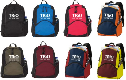 This backpack is just the right size for a day trip. Zippered main compartment. Front zippered pocket. Water bottle pocket. Padded adjustable shoulder straps.