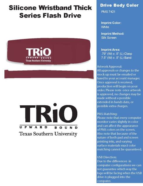 One color white imprint on maroon bands.