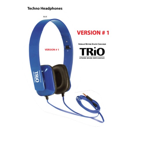 Use with any standard audio device. Folding headband with deluxe padded on-ear headphones. 3.5mm audio jack 47-1/2 inch cable. Blue shown with one color imprint.