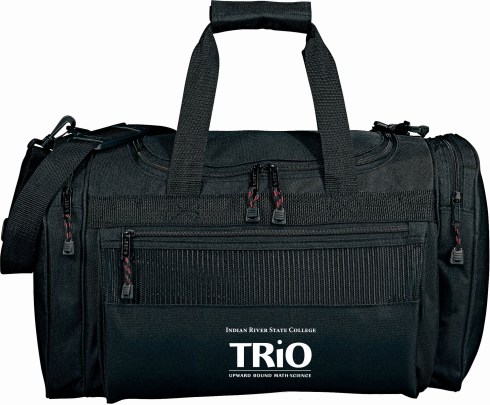 Deluxe 20" Duffel. Zippered main compartment. Zippered front and end pockets. Detachable, adjustable shoulder strap.