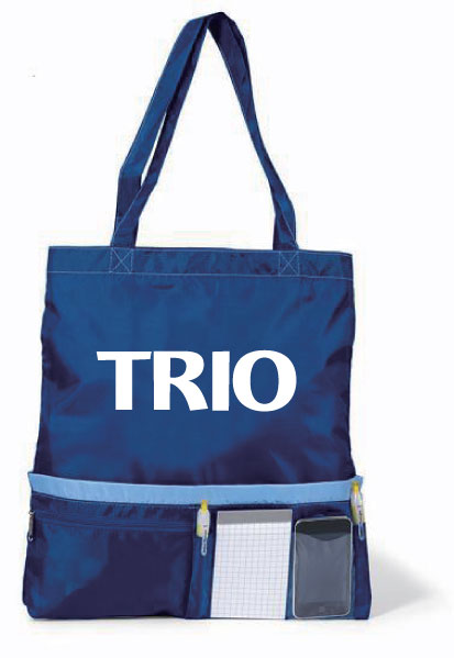 Innovative tote transforms into folded organizer pouch with zippered closure.