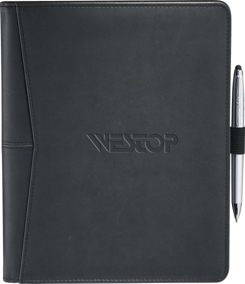 Interior tablet holder accomodates most 10" tablets including all 10" iPad models. Scratch-proof lining protects your tablet. Pen loop. Includes 30 sheet writing pad.