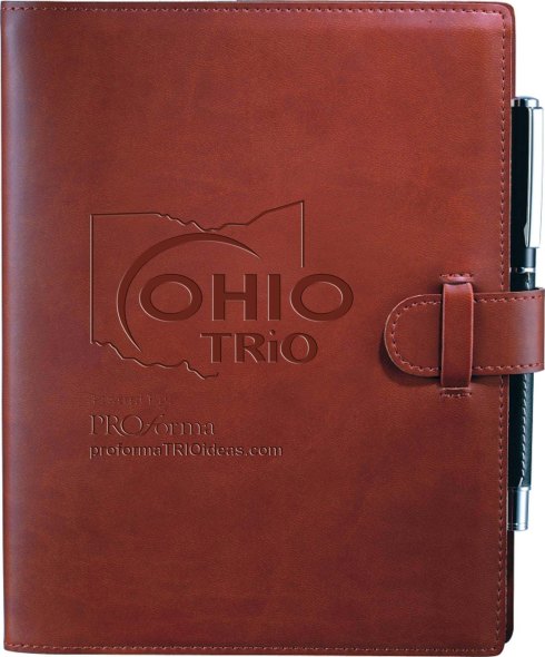 Dovana JournalBook Elastic pen loop. Tab and loop closure. Blue and silver ribbon page markers. Business card slot. 80 sheets lined refill.