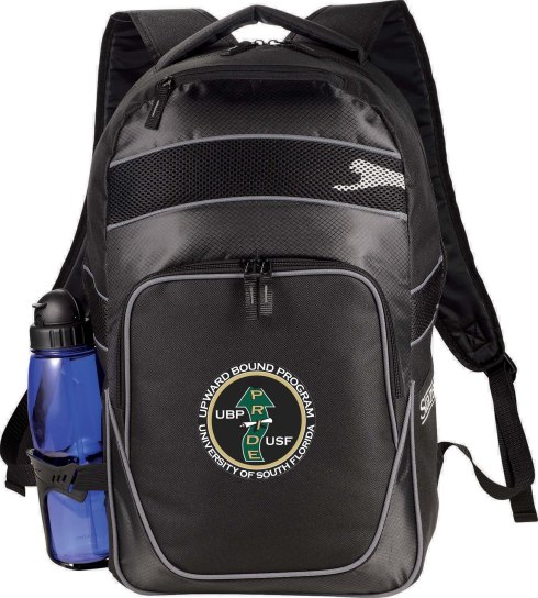 Multi-compartment design. Built-in padded computer sleeve with iPad or tablet storage in large zippered back compartment. Large zippered main compartment. Features a unique plastic side water bottle holder. Zippered front pocket with deluxe organization and dedicated lined valuables or sunglass pocket. Padded, adjustable shoulder straps. Carry handle. Padded back panel. Signature Slazenger™ hardware and logo.