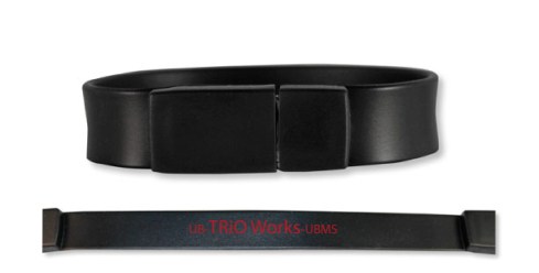 Red imprint on black bands