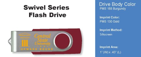 Drive body PMS 188 (Burgundy) Imprint color PMS 130 (Gold). TRIO Upward Bound Central State University – Dayton