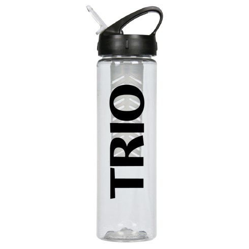 hile essential, water can sometimes be boring. Bring some life to your water with the flavors of fresh fruit! The Fruit Fusion Bottle holds 24 ounces of water plus a container for pieces of your favorite water-enhancing fruit (bottle holds 25 ounces of water without fruit). The flip spout lays inside the handle while not in use and folds out for easy use when drinking. When you've finished the water, open up the container and enjoy the fruit inside.