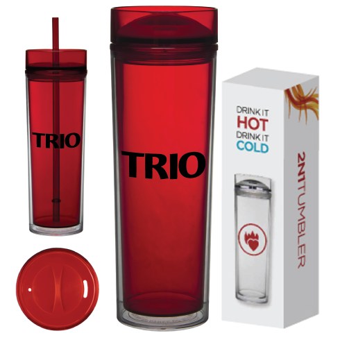 Spill resistant lid with silicone o-ring, creating a tight seal. Acrylic double wall construction. Great for hot and cold liquids. Features colored straw. BPA free. Refresh your audience with the Tube acrylic tumbler. This tumbler features durable, double wall construction to prevent condensation on those hot summer days. The tall, elegant design makes it perfect for companies seeking to reach a sophisticated audience. Imprint your logo vertically to match the tall columned constriction, or use a block to fill the entire imprint area.
