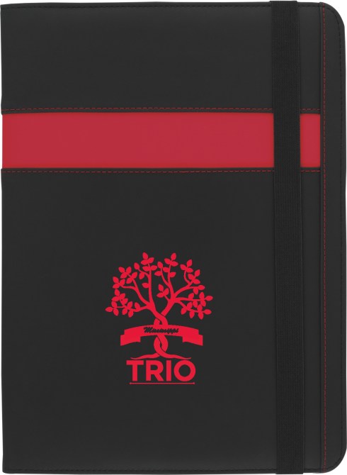 This padfolio is ideal for any meeting. Inside is a a full size writing pad and an interior organizer with ID window to keep all your documents in one place. Ensuring that everything stays in place is a full size elastic band closure.