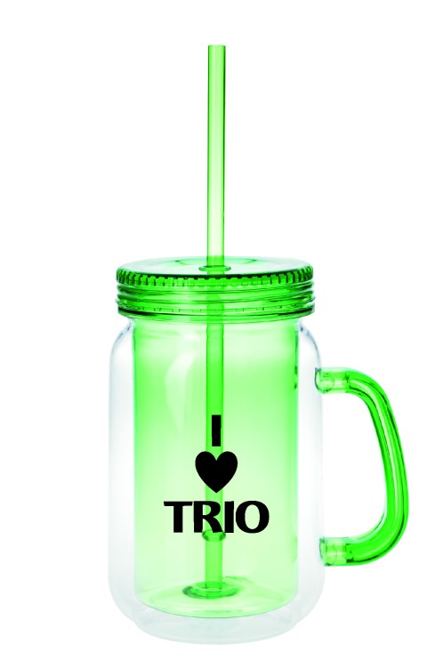 Double Wall Sweet Southern Jar - 19 oz. Southern hospitality is at its best with this blast from the past!   Double-wall insulation Color matching inner wall, handle, lid and straw 19 oz. capacity when filled to the rim