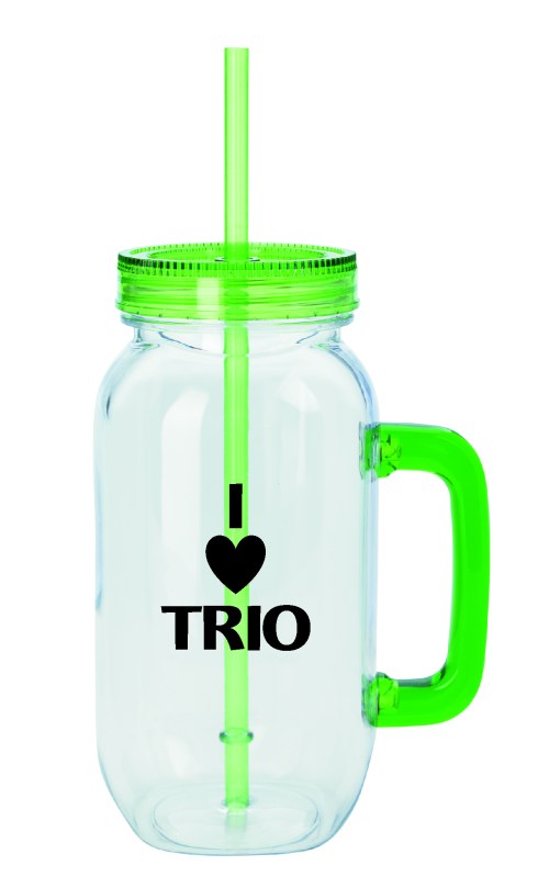 Single Wall Sweet Southern Jar - 27 oz. Your favorite beverage in a fun novelty jar.   Your favorite beverage in a fun novelty jar Clear jar with matching lid, straw and handle Single-wall 27 oz. capacity when filled to the rim.  Product Colors: Blue, Green, Red.