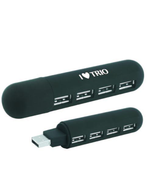 Slim design, travels anywhere, includes cover to protect connector when not in use. Can be printed with any one color TRIO logo or artwork.