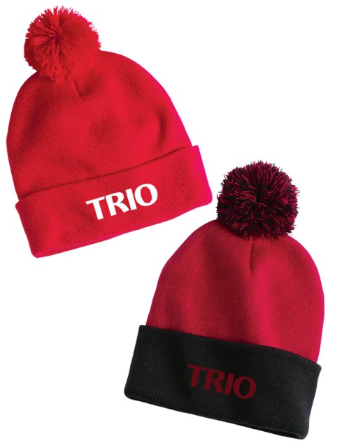 100% acrylic knit beanie. Topped with pom-pom. 12” deep.