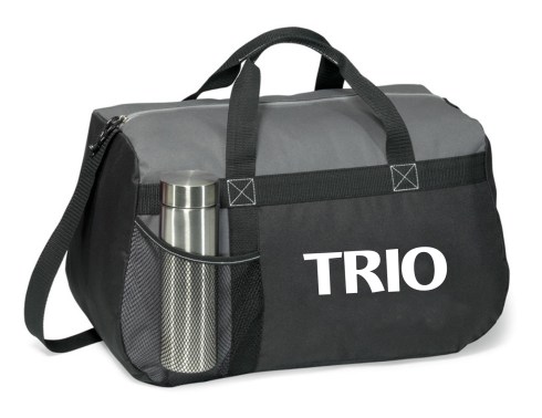 Travel in style with this all-purpose duffel Front mesh water bottle pocket (water bottle not included) Large zippered main compartment with cord pull Shoulder strap and top grab handles Back panel of each bag matches primary bag colo