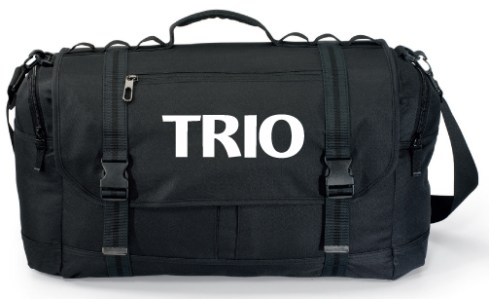 Rugged cargo duffel is perfect for the weekend traveler Features dual zippered cargo pockets and clips Large front pockets under flap Side padded pocket for tablet or e-reader with scratch-resistant lining Oversized main compartment with zippered closure and removable floor board for extra support Removable, adjustable shoulder strap Padded grab handle End shoe tunnel Fits in aircraft overhead compartment Fits all tablets