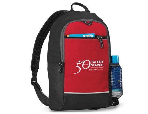 Front zippered pocket Zippered main compartment Side mesh water bottle pocket Top grab handle Padded, adjustable shoulder straps.