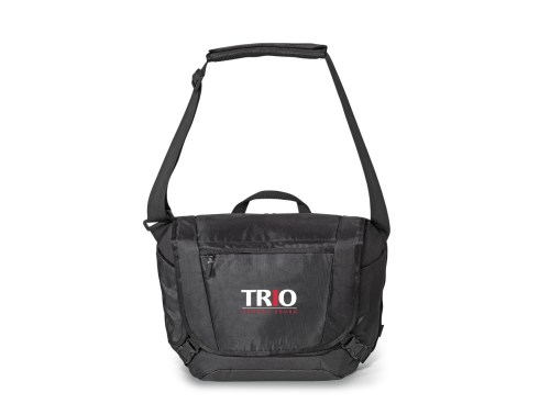 Zippered main compartment with buckle strap closures Front zippered pocket with rain flap Multi-function organizer under front flap Zippered pocket with RFID blocking protection prevents unauthorized access to personal information Scratch-resistant pocket for storing sunglasses or a smartphone Dual mesh interior pockets ideal for cable storage Rear zippered, padded laptop compartment (fits up to a 15" laptop) opens flat to expedite airport security check-in Scratch-resistant tablet pocket (fits all tablets) Zip-out, concealed water bottle pocket Water-resistant bottom for protection Padded top grab handle Adjustable shoulder strap with removable shoulder pad Trolley strap feature slips over luggage handle for easy transport