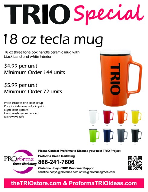 18 oz three tone box handle ceramic mug with black band and white interior.