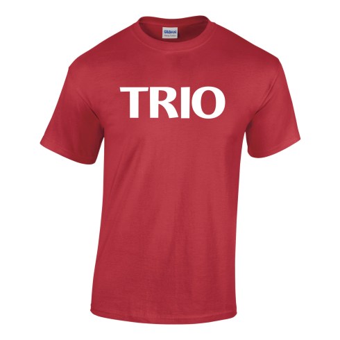 red tee shirt with white stock TRIO imprint