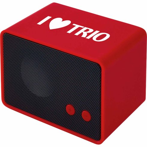 Portable Bluetooth speaker with internal rechargeable battery which provides playback time up to 4 hours. Red light displays when the speaker is being charged and will turn off when the charging is complete. Speaker can be synced by Bluetooth and Micro-USB to 3.5 mm audio cable. Audio and charging cable included.