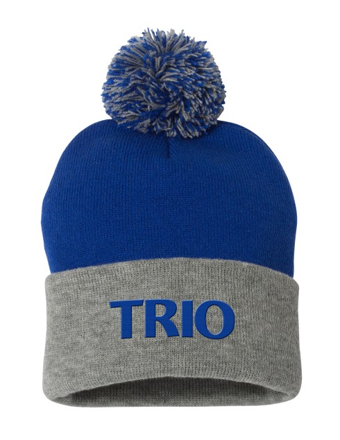 100% acrylic knit beanie. Topped with pom-pom. 12” deep.