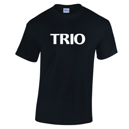 Stock TRIO tee. White Imprint on Black Tee.