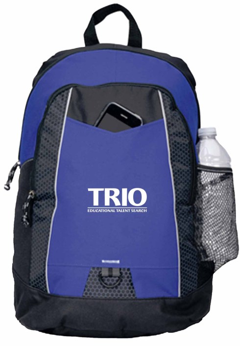 Sporty design and bold colors make this an eye-catching pack Large main compartment Front zippered pocket with organizer Side mesh pocket for water bottle (water bottle not included) Front D ring for keys or carabineer Adjustable, padded shoulder straps and top grab handle Front pocket