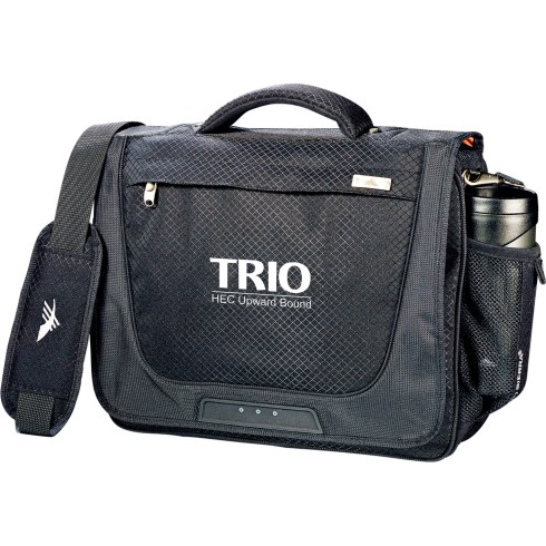 Padded computer compartment holds up to 15" laptop. Large main compartment has protective flap with Velcro closure. Zippered accessory pocket on flap for quick-access items. Water bottle pocket. Front panel organizer with media pocket and key fob. Cell phone pocket with Velcro closure. Detachable, adjustable shoulder strap with Vapel™ mesh Airflow™ shoulder pad. Comfortable padded grab handle. Trolley handled pocket on back to slip over the handle of an upright.