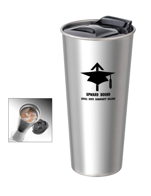 16 oz. insulated double wall tumbler. 18/8 Stainless steel outer and inner. Coordinating accent pop-in lid with slide lock. BPA free.