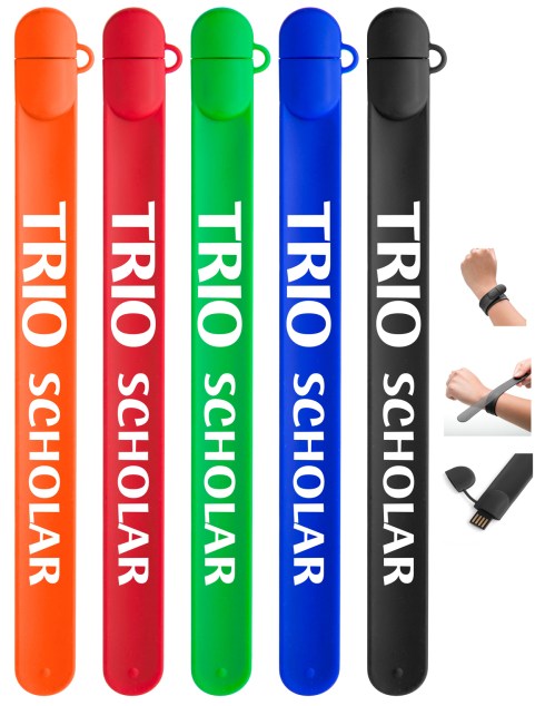 Flexible, water resistant cool color silicone band snaps to a wrap around your wrist, Hidden USB Drive with matching color cover, Data transfer speed: 15MB/s-21MB/s for read, Functions as hard drive, supports Plug-and-Play, Compact and great for travel!