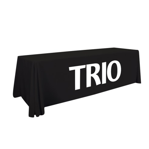 Our most popular table cover offers a simple way to get your message noticed. Covers 4 sides of the table. Flame Retardant, Polyester Poplin fabric. Machine washable and wrinkle resistant. Do not dry clean and do not iron. Product Size : 96 in (W) x 28 in (H) x 30 in (D)