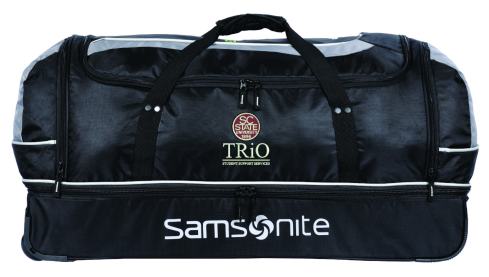 Durable casual duffel for easy travel The large U-shaped opening makes for easy access to packed travel essentials Lightweight design and smooth rolling wheels for effortless mobility Multiple organization pockets offer areas to store writing instruments, a smartphone and other accessories Comfortable top carry handles Retractable handle locks in place in both the fully extended and stored positions for secure traveling Side zippered compartment Side grab handle for convenience Price does not include decoration Screenprint decoration is not available on Samsonite