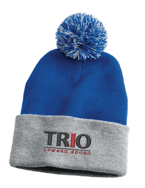  100% acrylic knit beanie. Topped with pom-pom. 12” deep.