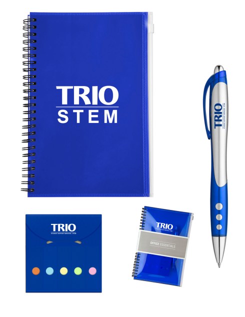 Keep it all together with the Office Essentials Gift Set, Includes blue ink Illusion Ballpoint pen, and the Pocket Flag Buddy all packaged neatly in the pouch of the vibrant Toucan Journal Book.