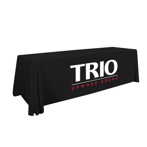 Our most popular table cover offers a simple way to get your message noticed. Covers 4 sides of the table. Flame Retardant, Polyester Poplin fabric. Machine washable and wrinkle resistant. Do not dry clean and do not iron. Product Size : 96 in (W) x 28 in (H) x 30 in (D)