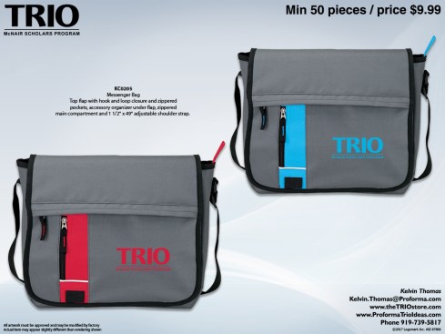 Top flap with hook and loop closure and zippered pockets, accessory organizer under flap, zippered main compartment and 1 1/2" x 49" adjustable shoulder strap.